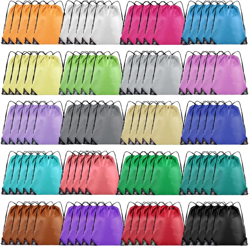 Grneric Drawstring Backpack Bulk 100Pcs Cinch Bag, Polyester Drawstring Bags for Gym Beach Sports Short Trip Party (20 Colors) - Image 1